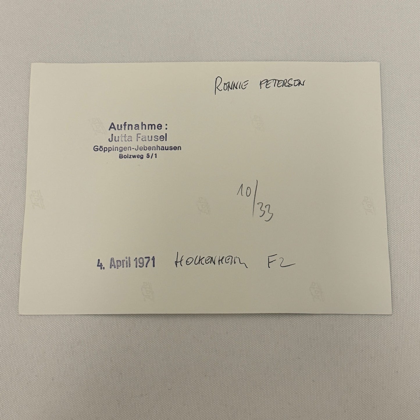 Vintage Racing Photo 1971 Hockenheim F2 Race Ronnie Peterson Driver Motorsport