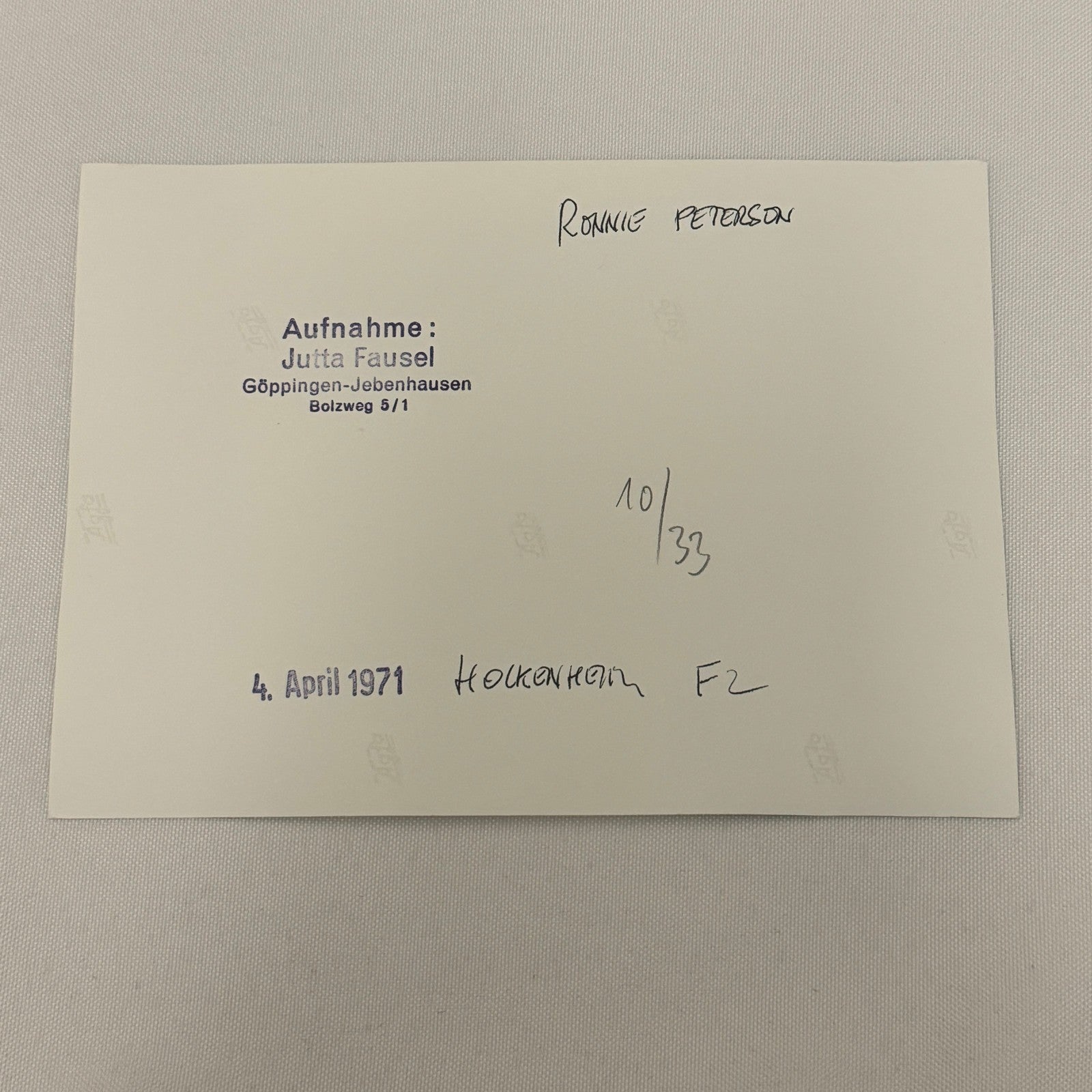 Vintage Racing Photo 1971 Hockenheim F2 Race Ronnie Peterson Driver Motorsport