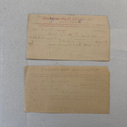 The Toledo Plow Company Invoice Receipt Document Lot 2x 1906 1908 Antique
