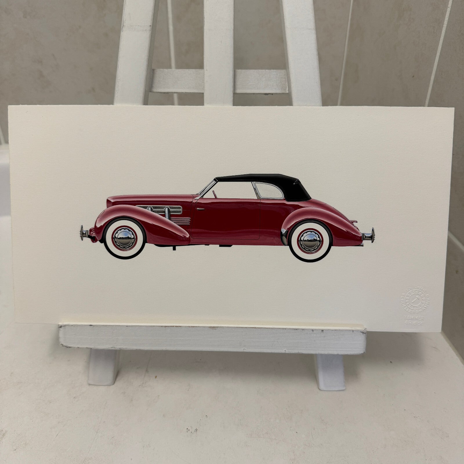 1937 Cord 812 Convertible Phaeton Sedan Car Illustration Art Drawing Hand Drawn