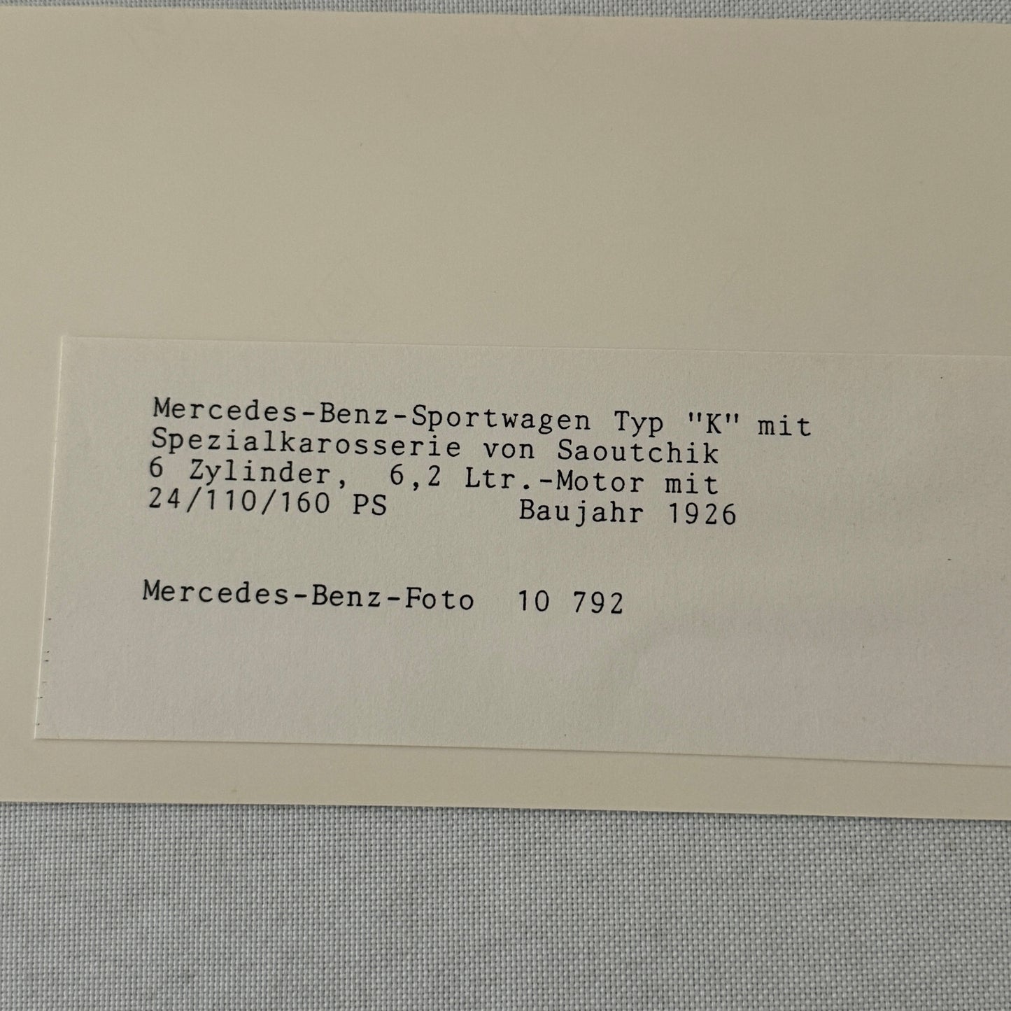 1926 Mercedes Benz Sportwagen Typ K Factory Press Photo Photograph Saoutchik