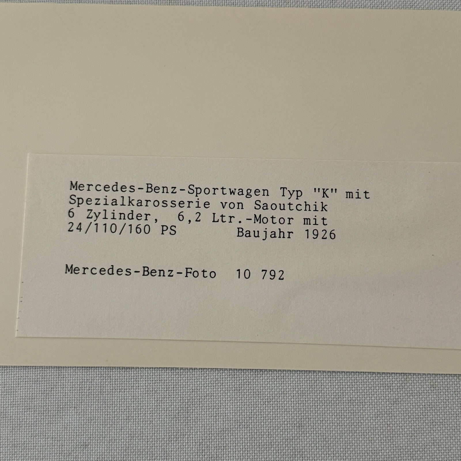 1926 Mercedes Benz Sportwagen Typ K Factory Press Photo Photograph Saoutchik