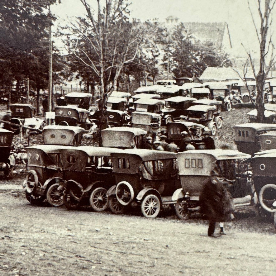 Vintage Photograph on Board Antique Car Automobile Parking Man Photo Image