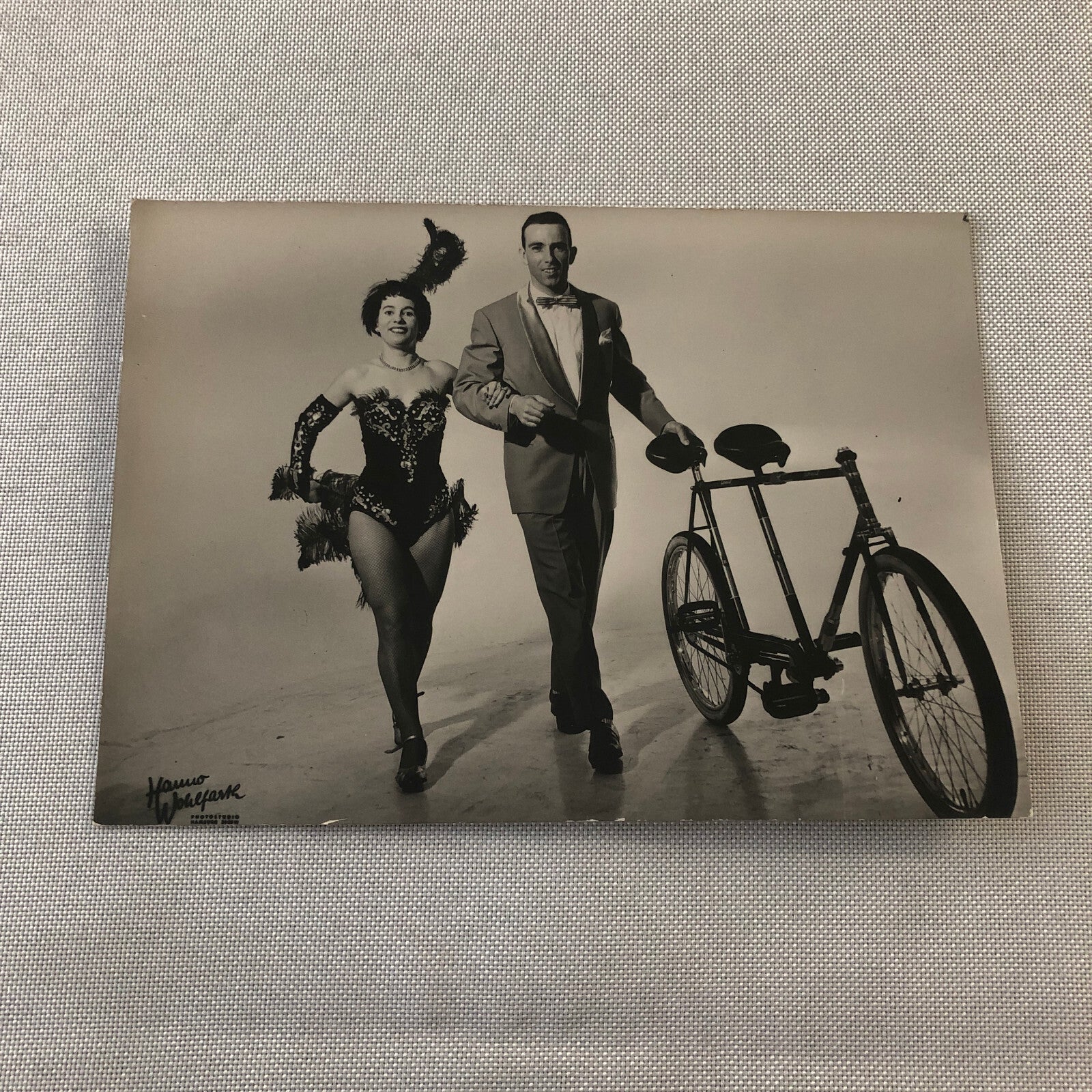 Circus Performers with Bicycle in Costume Vintage Photo Photograph
