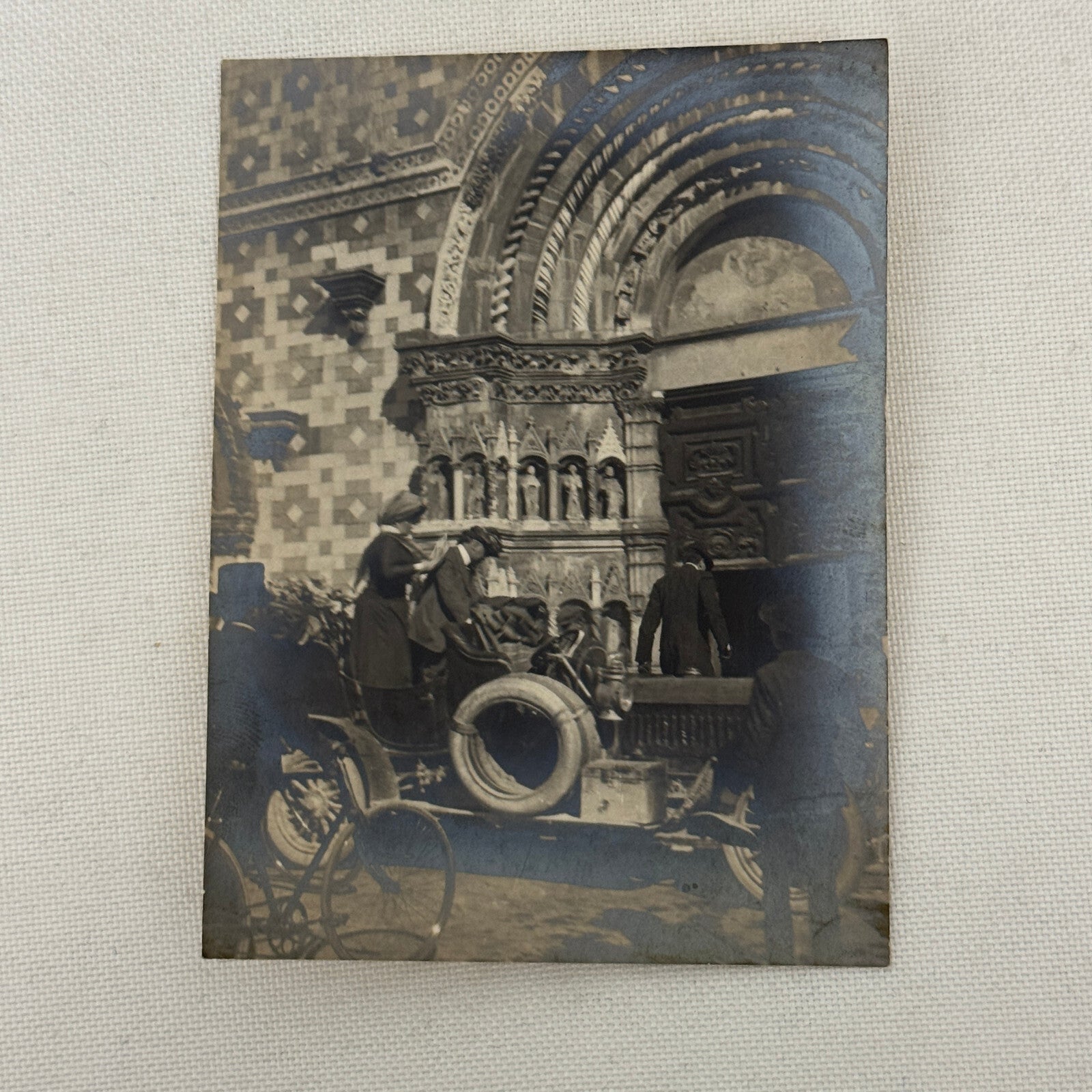 Vintage Photograph Photo People with Early Antique Car Automobile