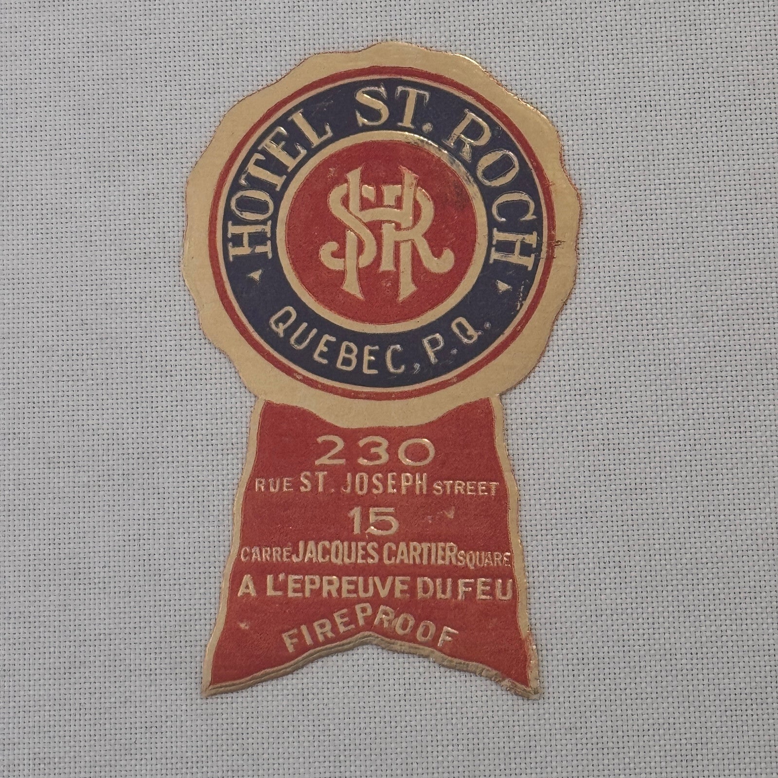 Vintage Hotel Travel Label Hotel St Roch Quebec Canada Canadian