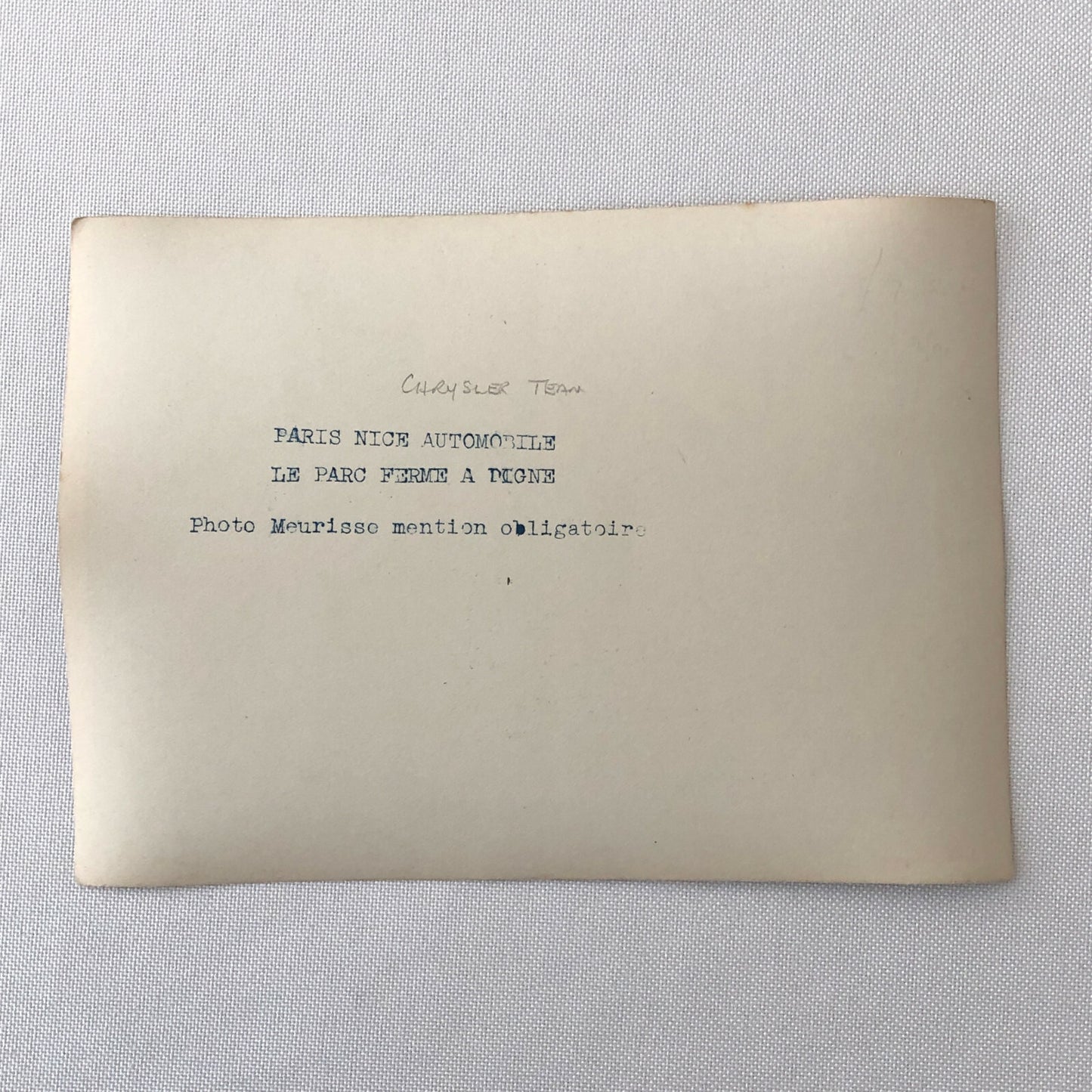 Antique Press Photo Photograph Agence Meurisse Paris Nice Rally Racing Chrysler 