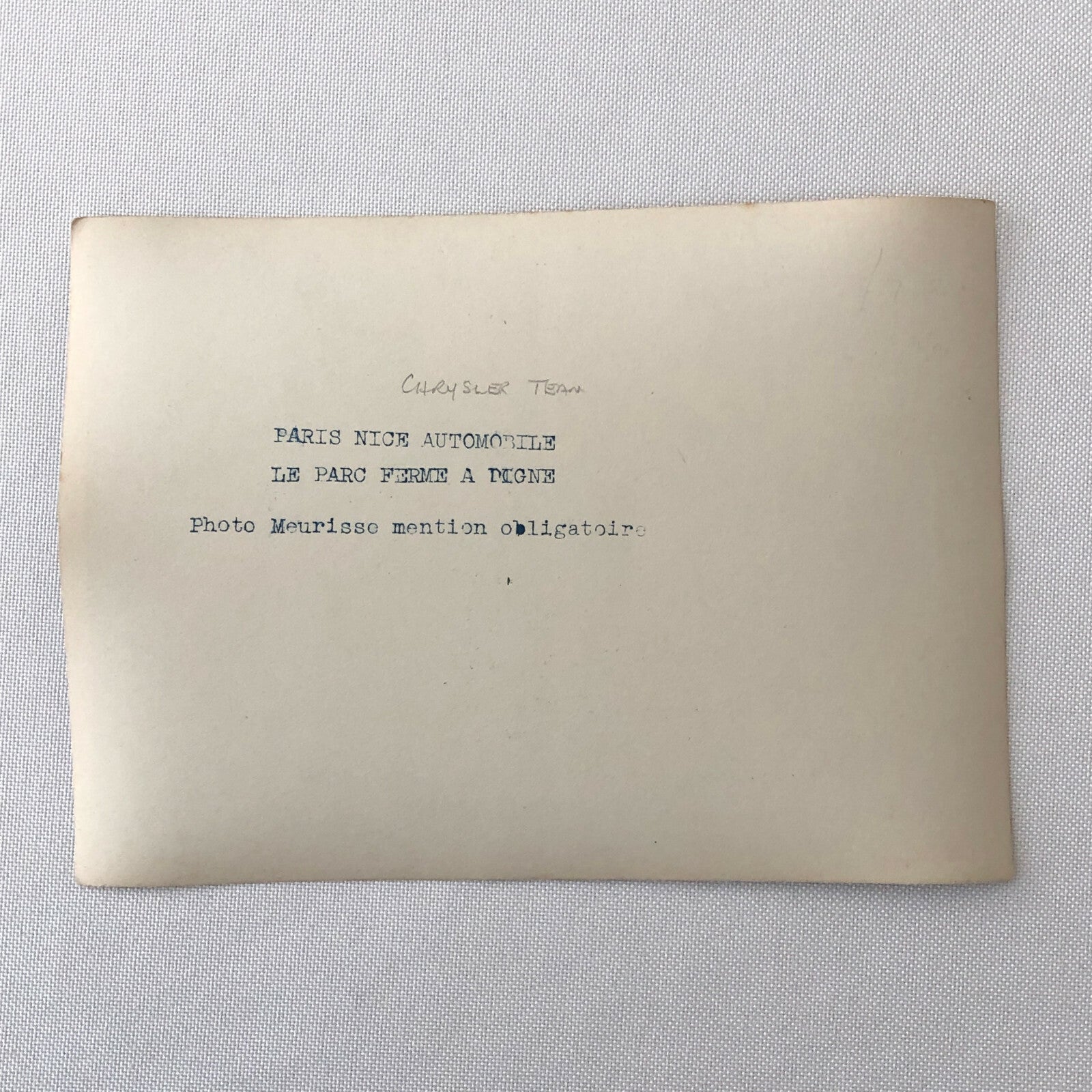 Antique Press Photo Photograph Agence Meurisse Paris Nice Rally Racing Chrysler 