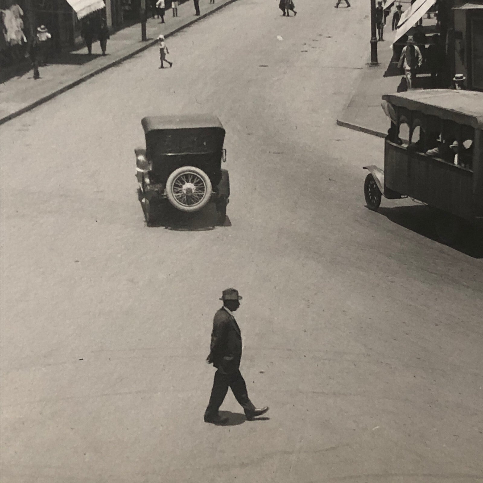 Vintage Street Scene Photo Photograph Spanish Shops Cars People South America ? 