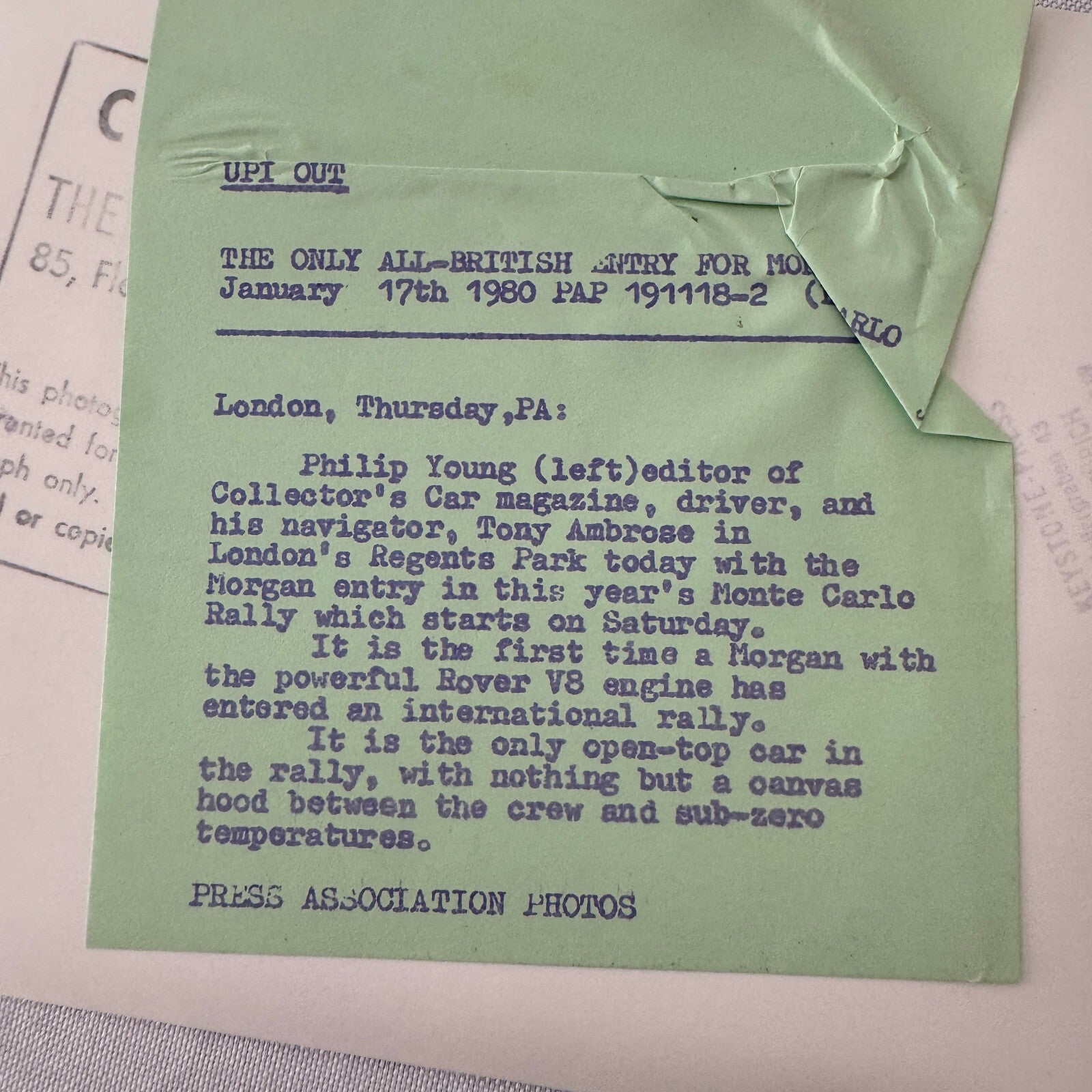 1980 Rallye Monte Carlo Morgan Roadster Car Press Photo Photograph