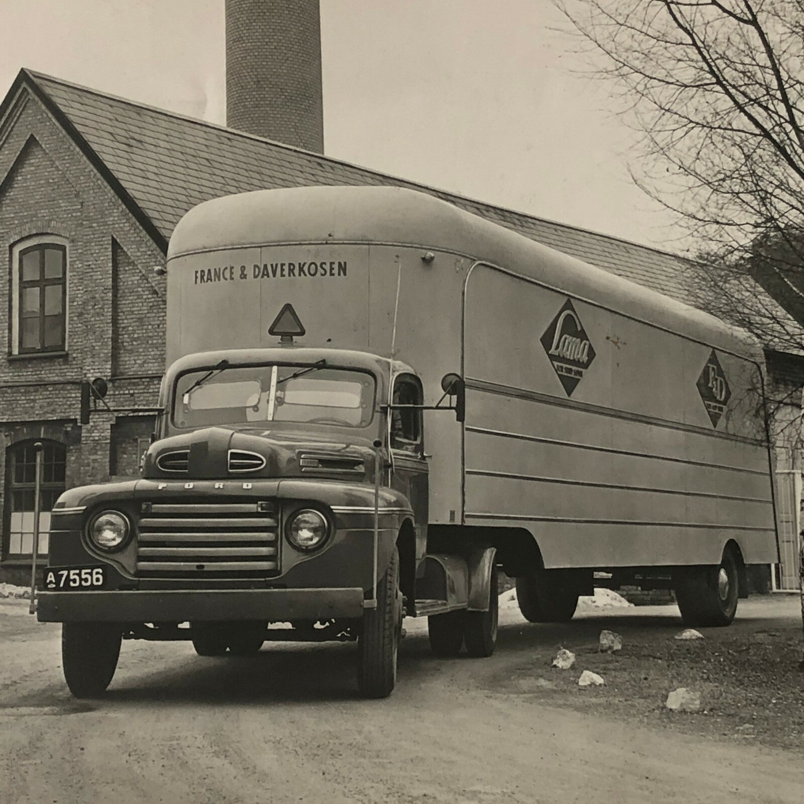 Vintage Photo Photograph of a Ford Truck and Trailer - Denmark ? 