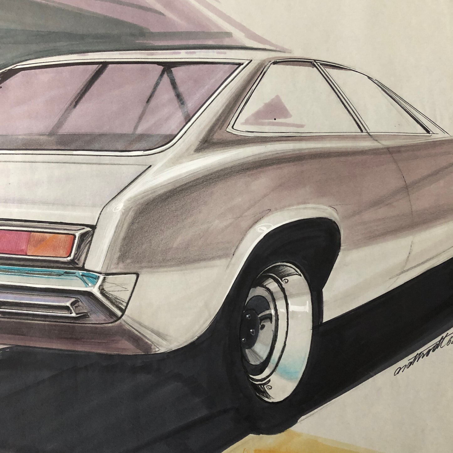Styling Concept Car Illustration Art Drawing Sketch Vintage Original 1968