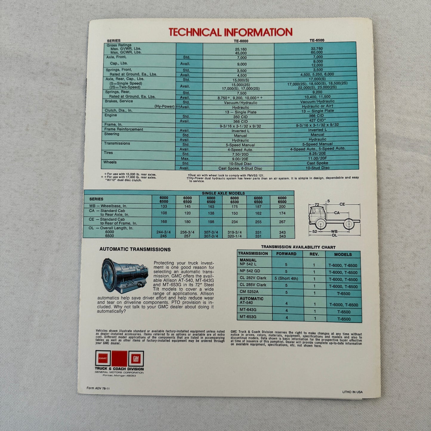 GMC 72 Inch Steel Tilt Truck Sales Brochure Catalog Series TE-6000 TE-6500