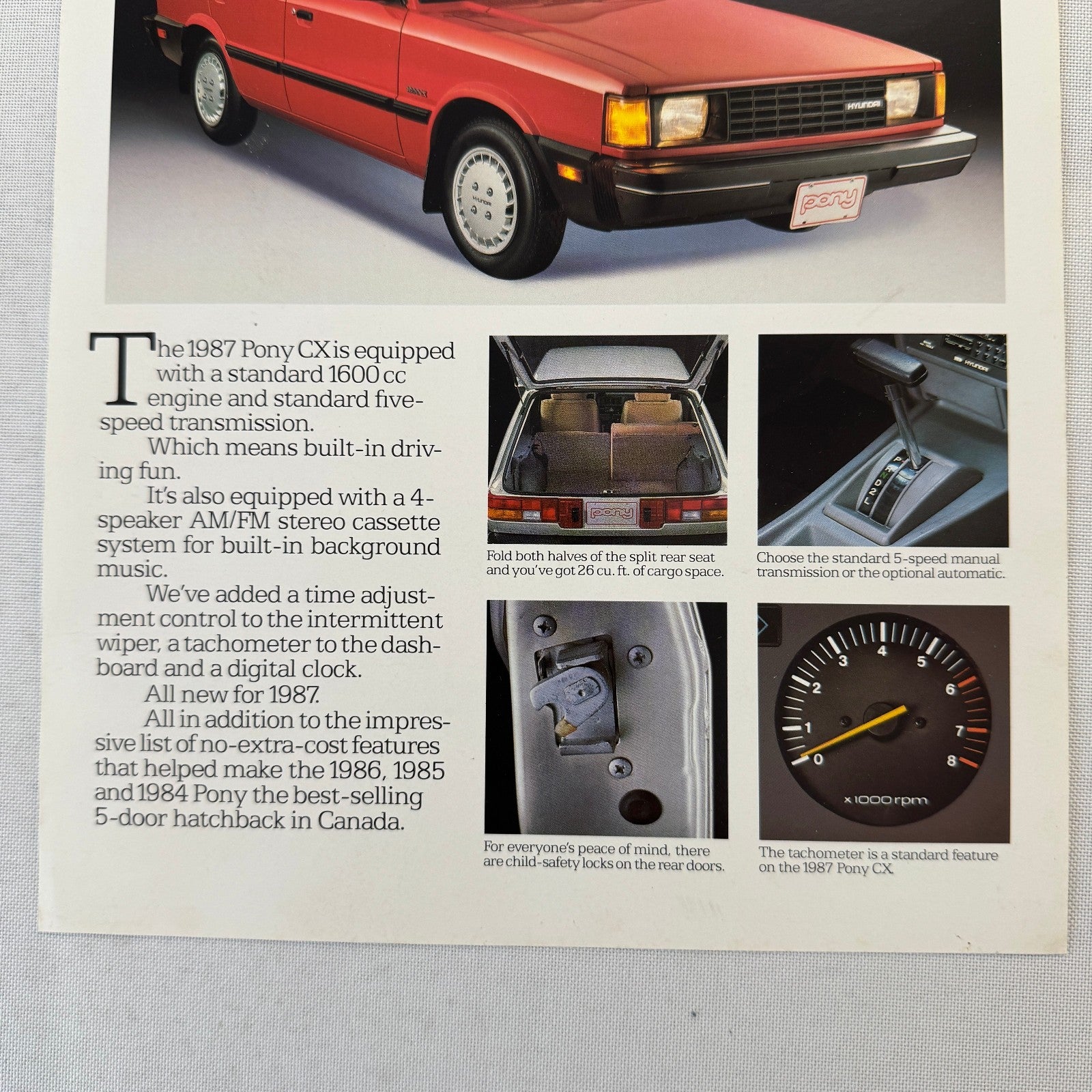 Vintage Hyundai Pony Car Sales Sheet Brochure Canadian Market