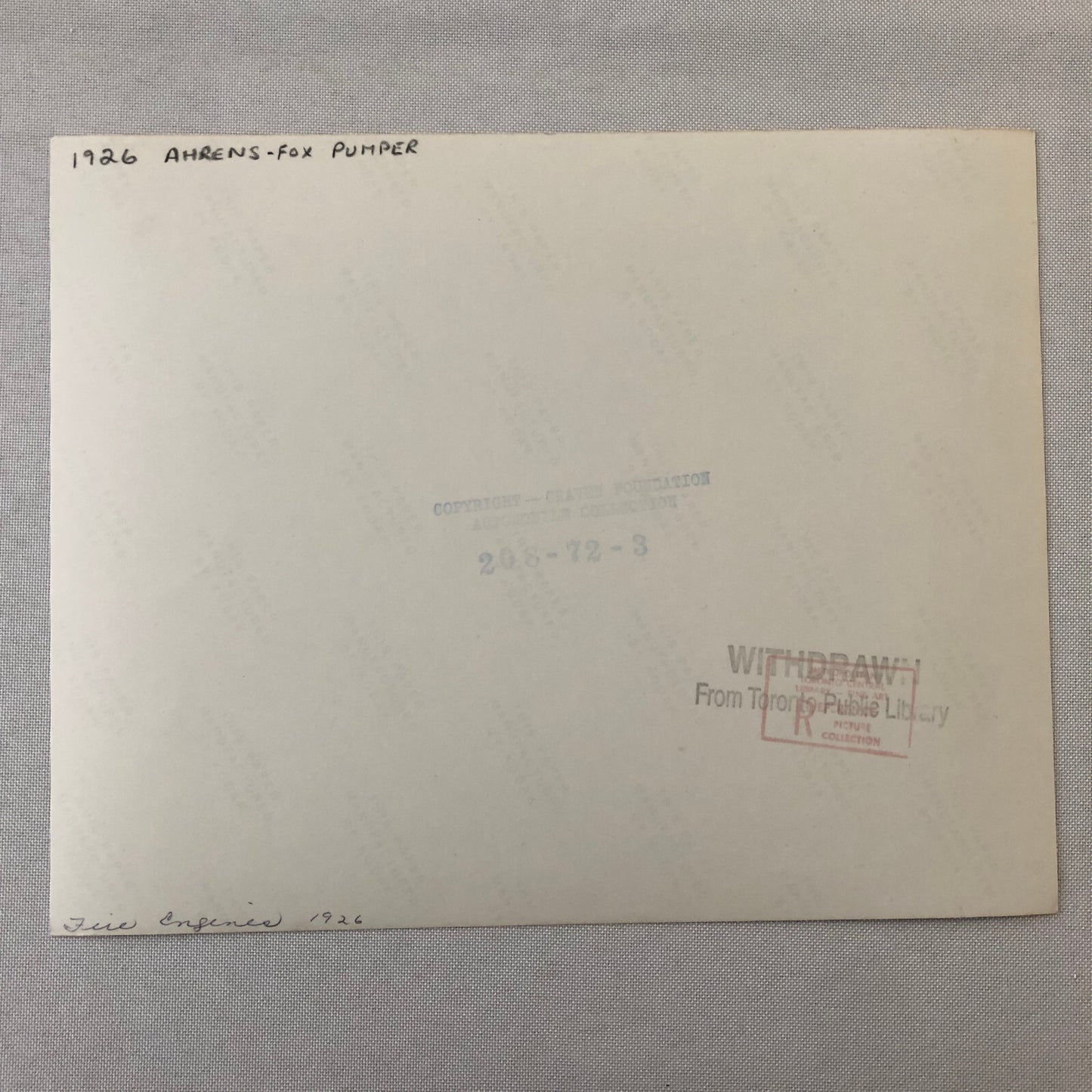 1926 Ahrens Fox Fire Truck Aparatus Firetruck Photo Photograph Print