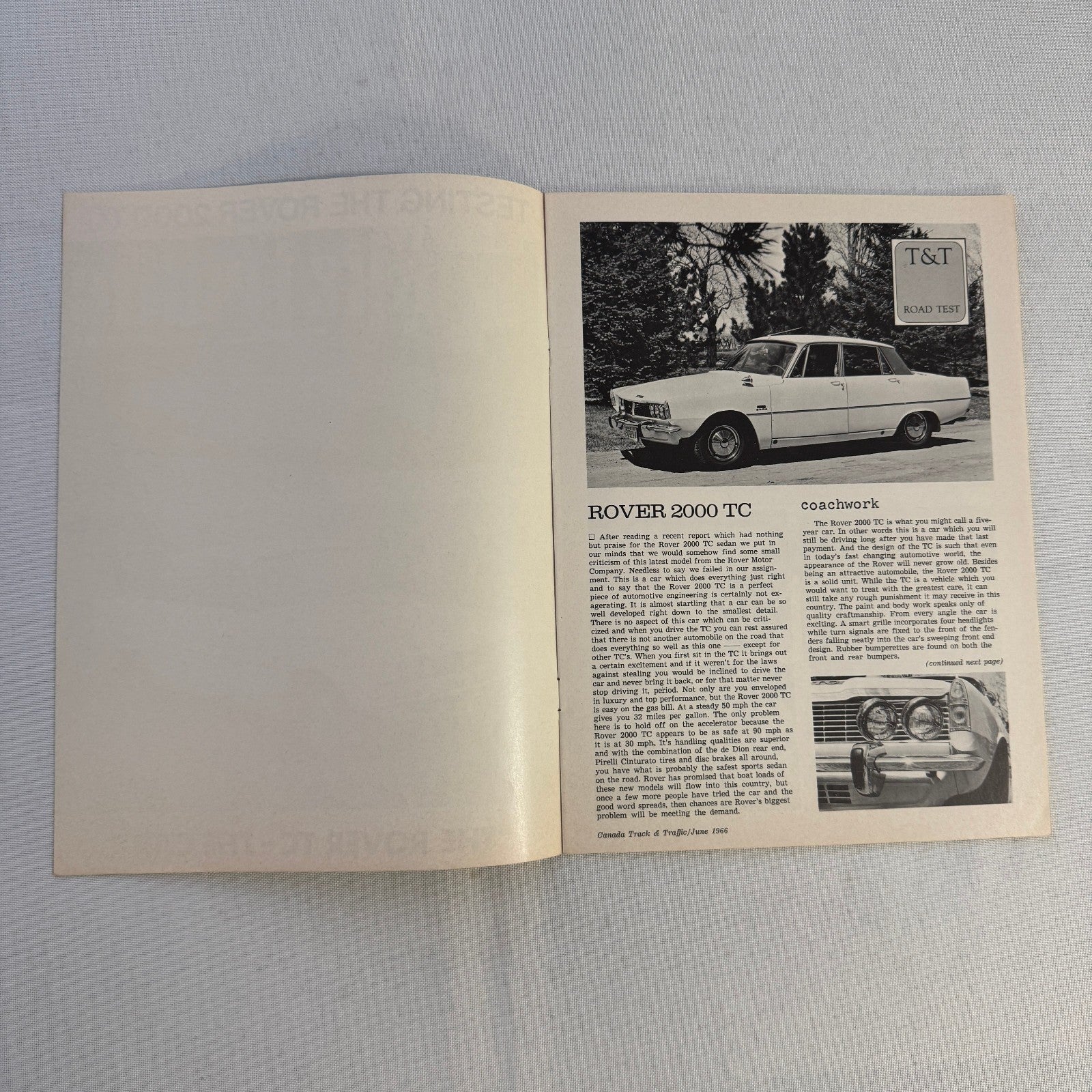 Rover 2000 TC Sales Brochure Catalog Track & Traffic Magazine Road Test