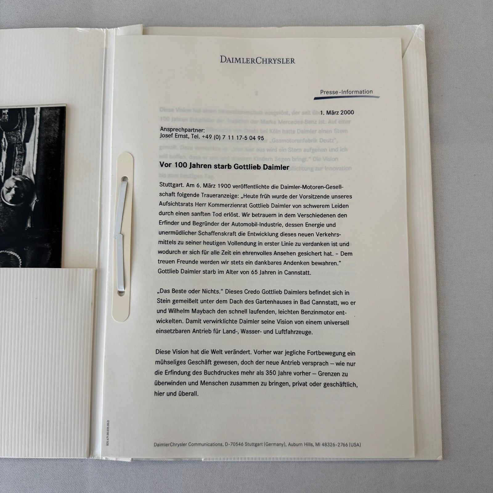 Mercedes Benz History Early Press Kit Gottlieb Daimler Photos GERMAN