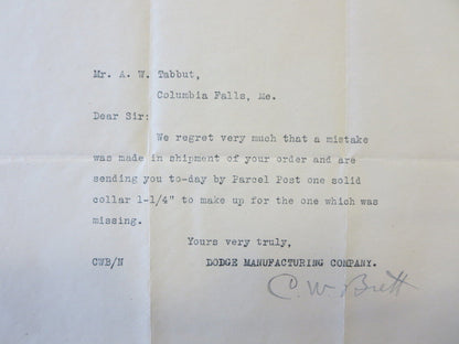 1914 Dodge Manufacturing Power Transmission Machinery Letter Document Letterhead