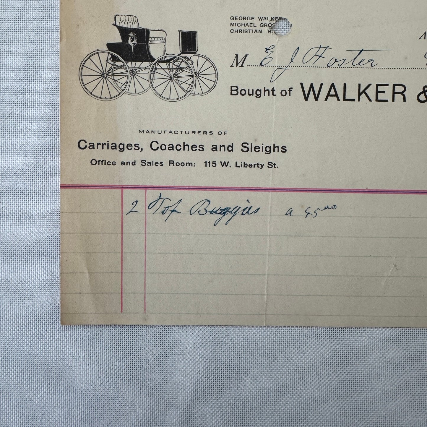 Walker and Company Receipt Letterhead Document 1908 Carriage Sleigh Ann Arbor MI