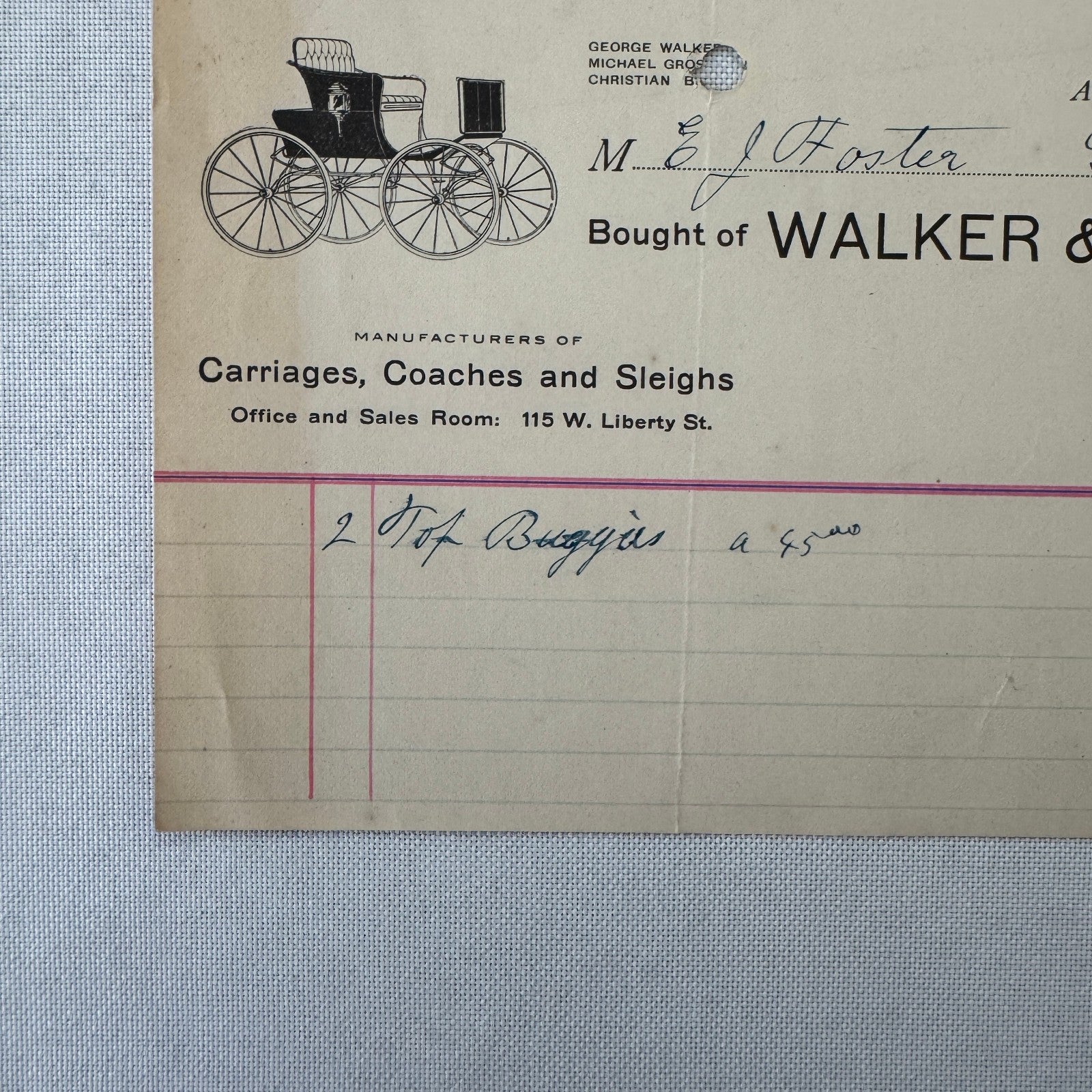 Walker and Company Receipt Letterhead Document 1908 Carriage Sleigh Ann Arbor MI