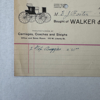 Walker and Company Receipt Letterhead Document 1908 Carriage Sleigh Ann Arbor MI