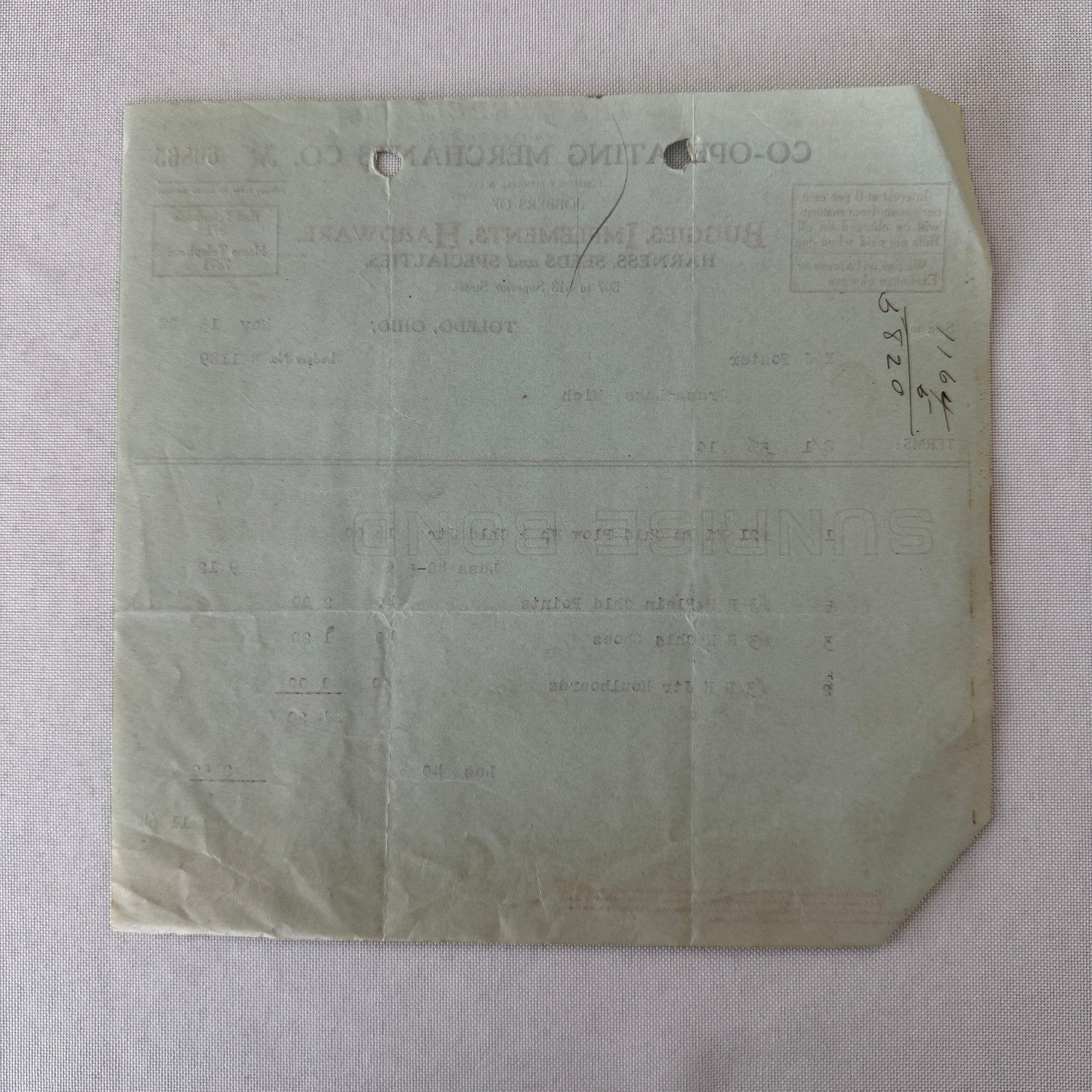 Cooperating Merchants Company Buggies and Hardware 1908 Receipt Invoice Lot 6x