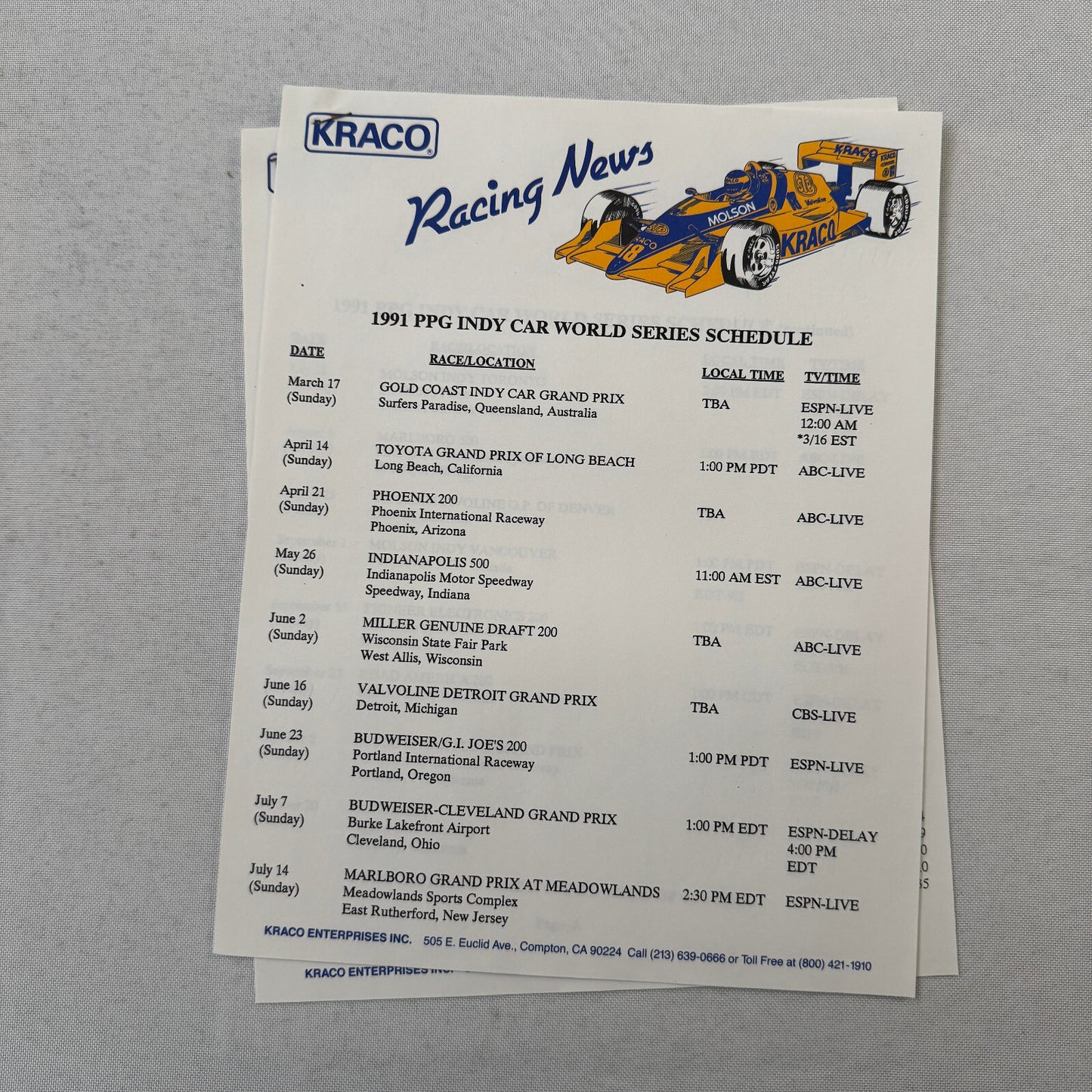 1991 Bobby Rahal Kraco Racing Press Kit Brochure Photos Lola Chevrolet Indy Car