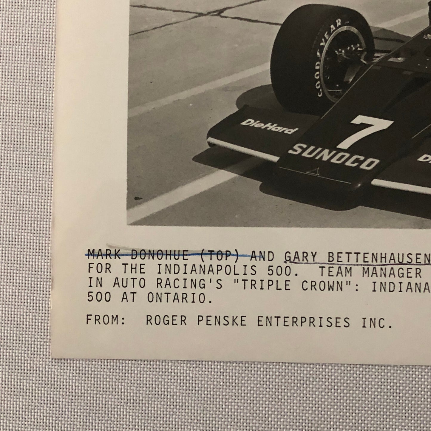 Vintage Indy Indianapolis Racing Photo Photograph Gary Bettenhausen 1972 McLaren