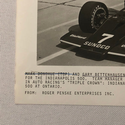 Vintage Indy Indianapolis Racing Photo Photograph Gary Bettenhausen 1972 McLaren