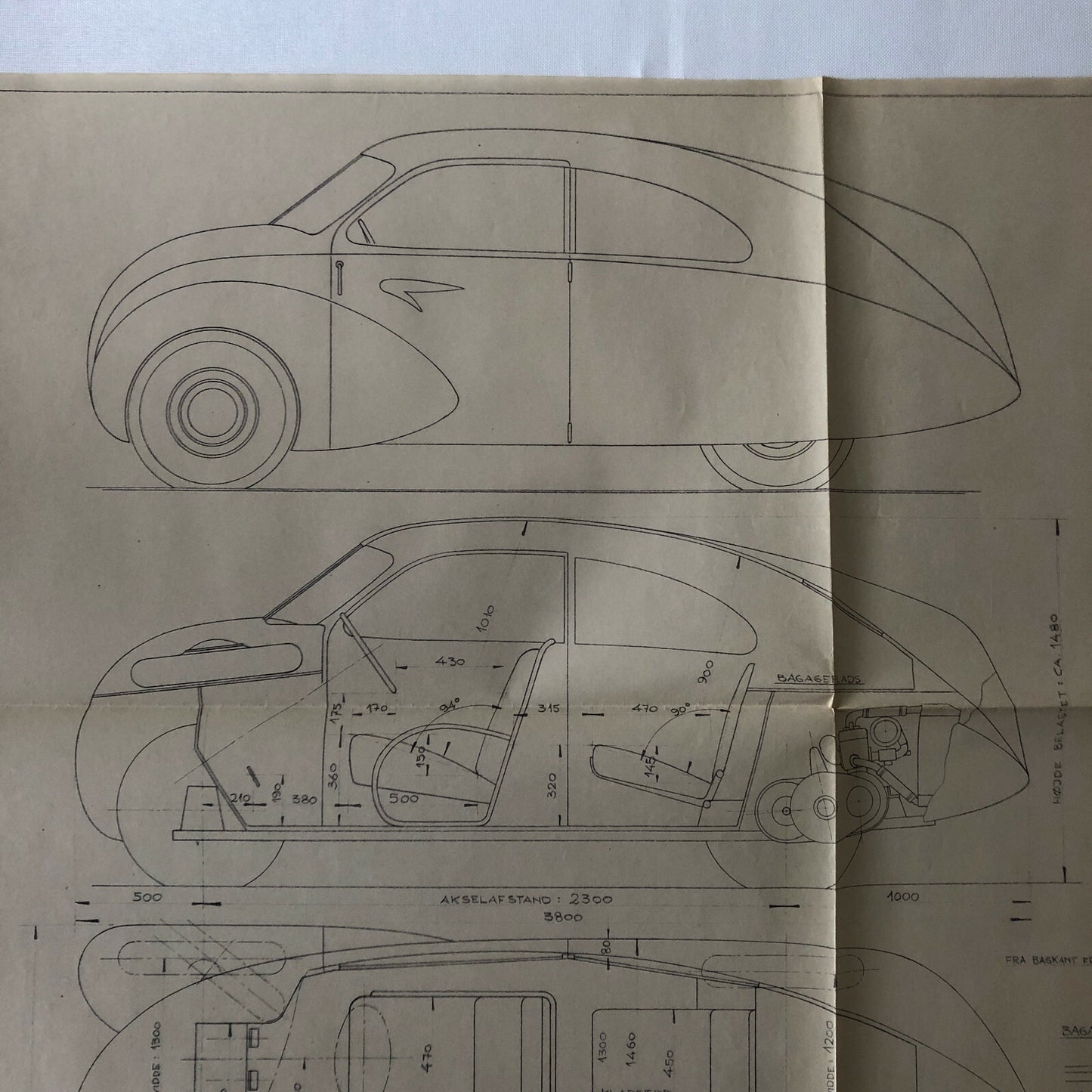 1936 Coachbuilder Car Design Blueprint Rendering Blue Print Streamline Coupe