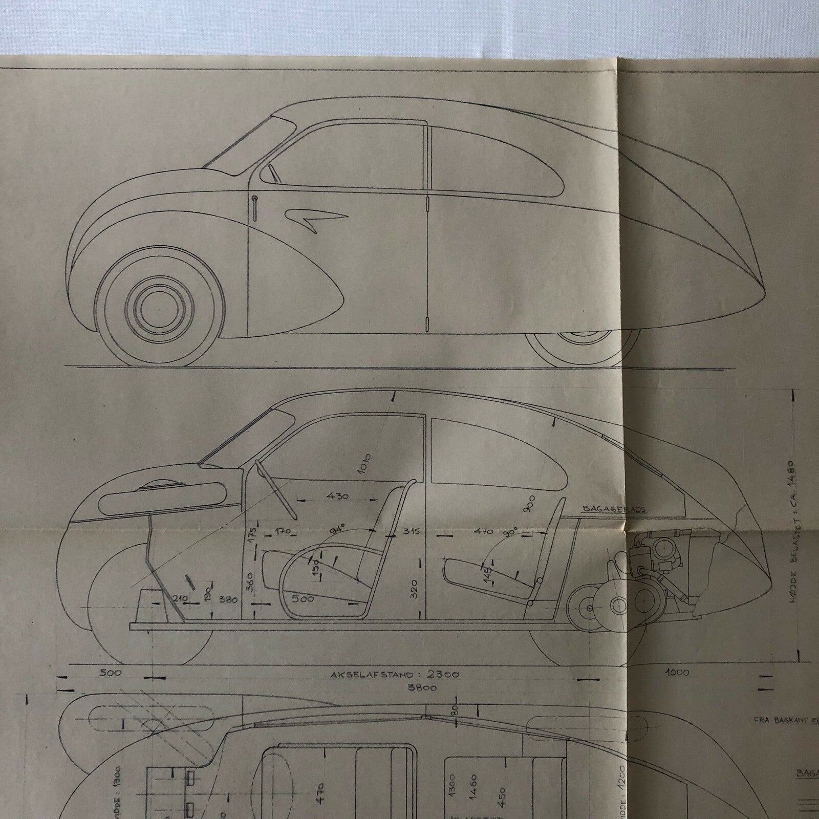 1936 Coachbuilder Car Design Blueprint Rendering Blue Print Streamline Coupe