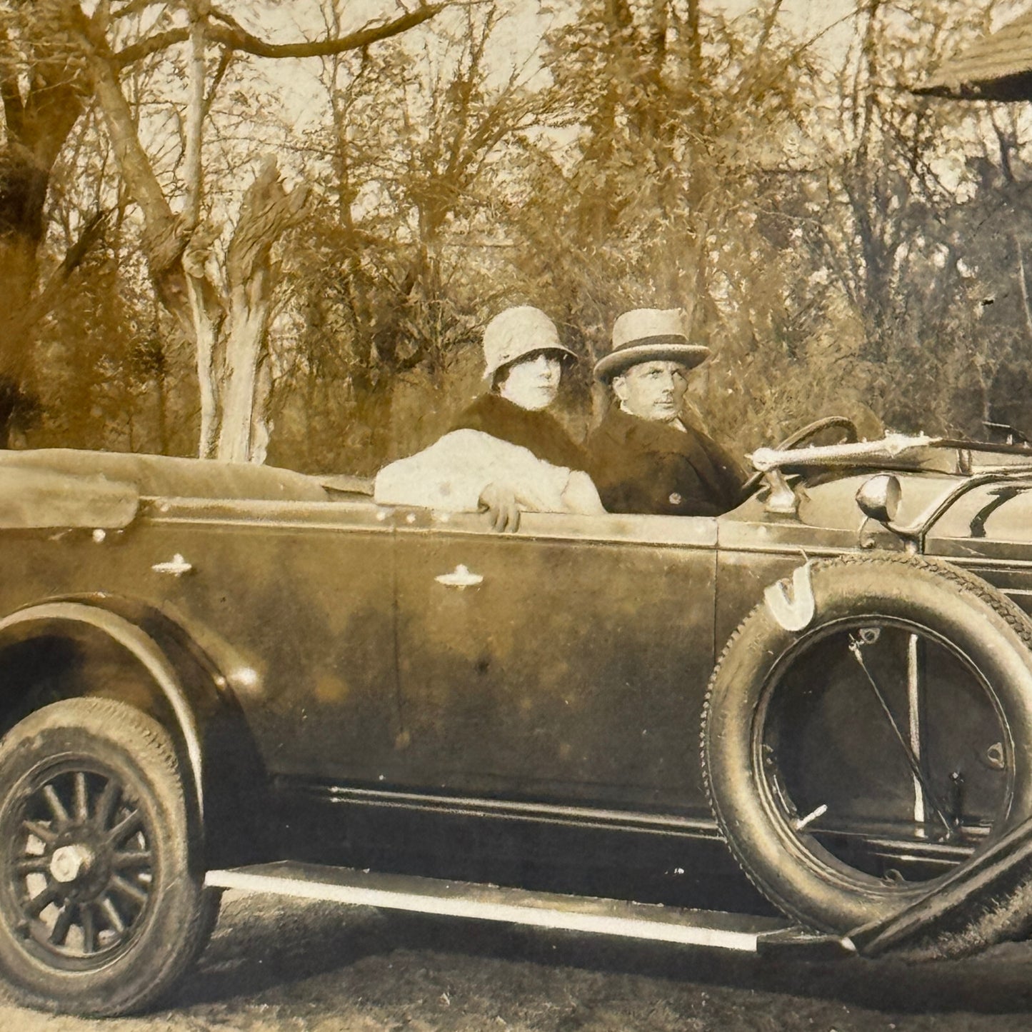 Vintage Photo Photograph Print Man Woman Couple in Early Automobile Car