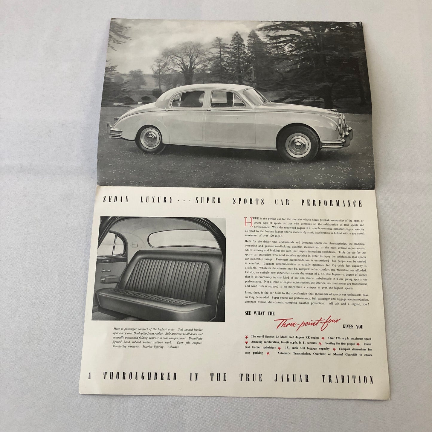 Vintage Jaguar 3.4 Litre Car Automobile Sales Brochure Catalog Folder