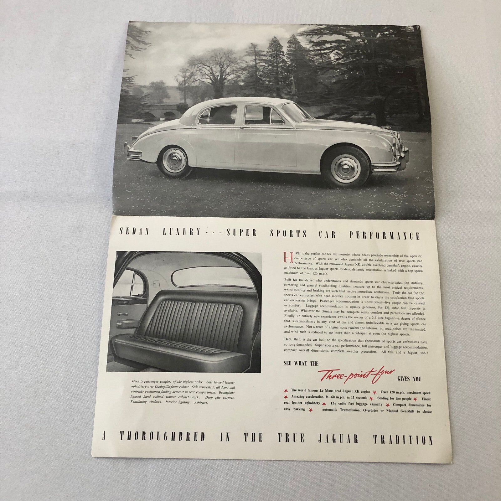 Vintage Jaguar 3.4 Litre Car Automobile Sales Brochure Catalog Folder