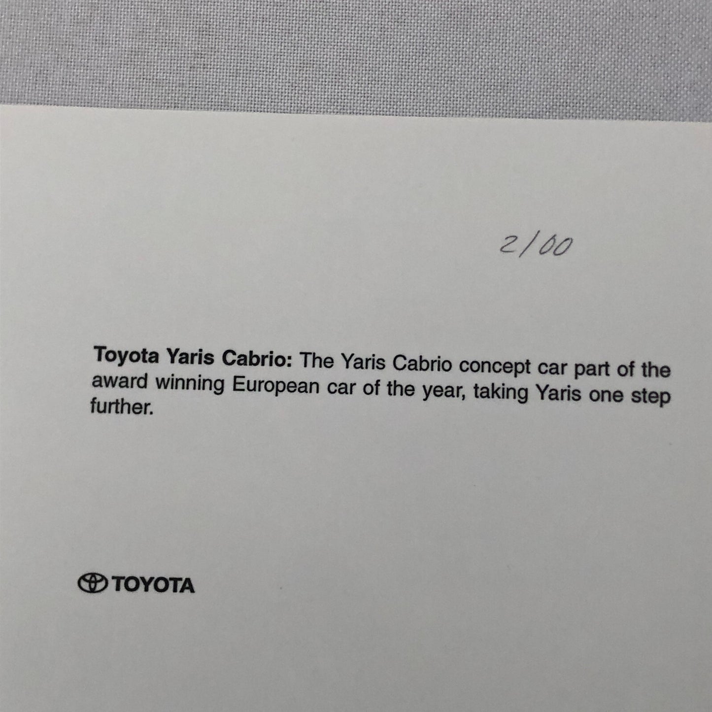 Toyota Yaris Cabrio Convertible Car Factory Press Photo Photograph