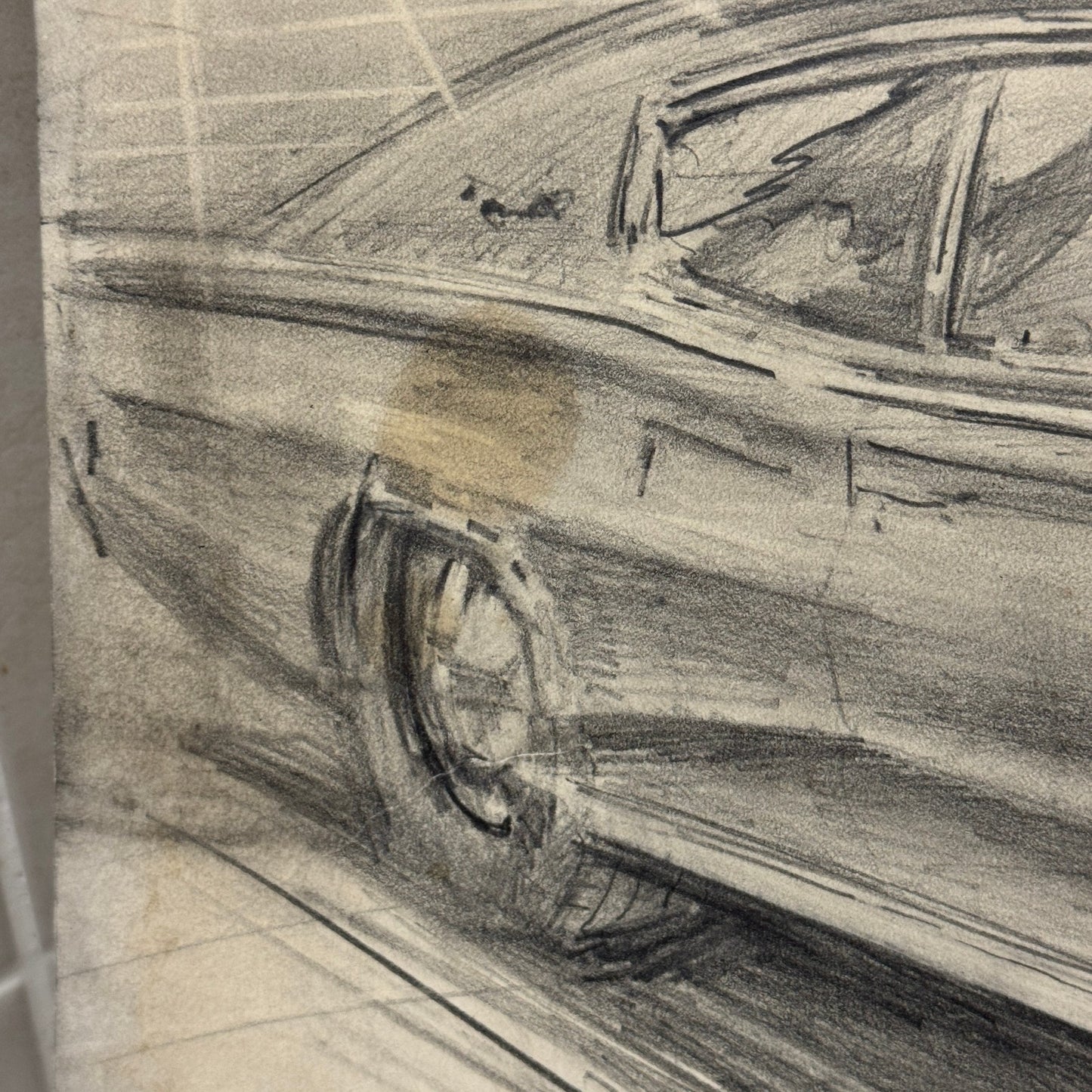 Dodge Charger Vintage Car Illustration Drawing Sketch Original Art Signed