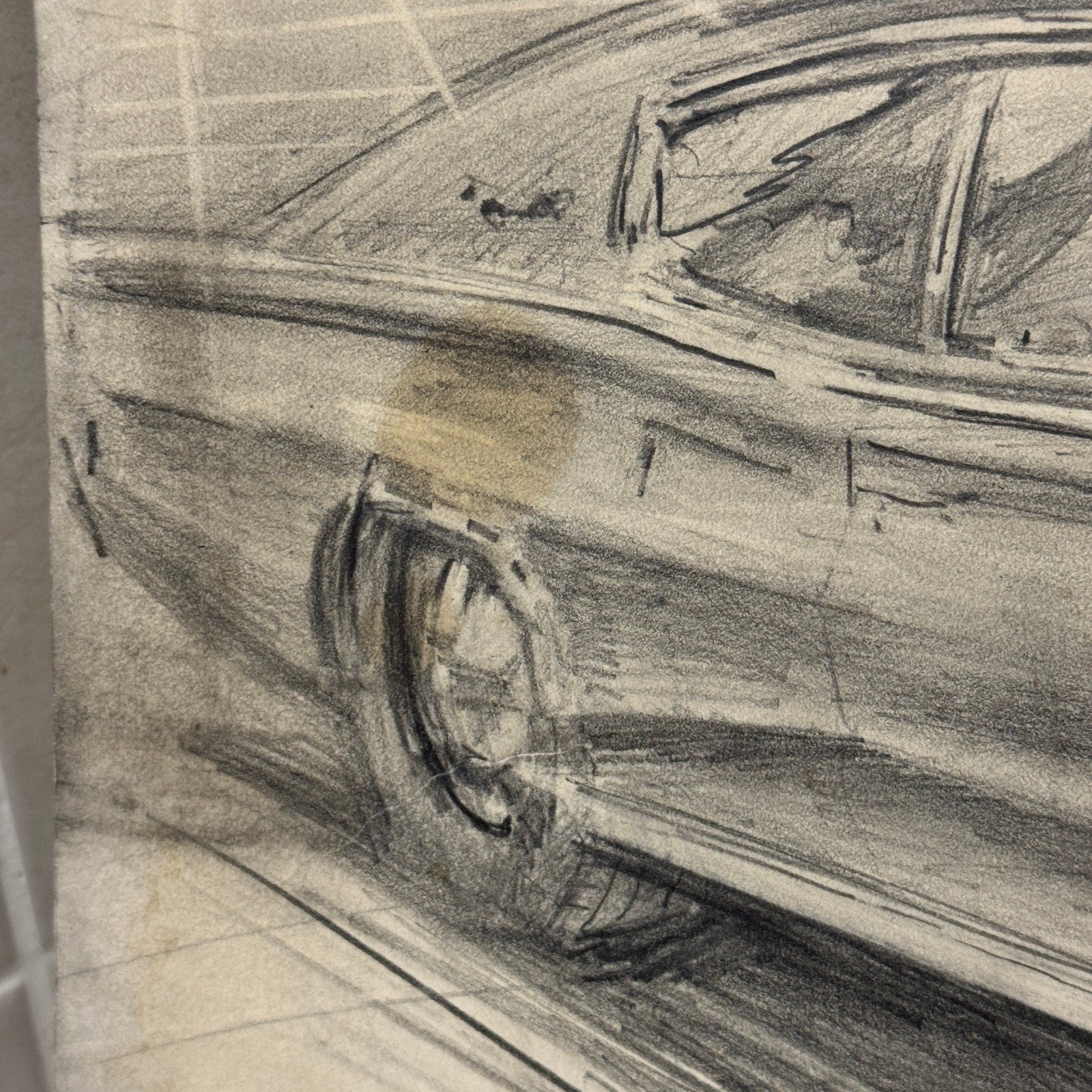 Dodge Charger Vintage Car Illustration Drawing Sketch Original Art Signed