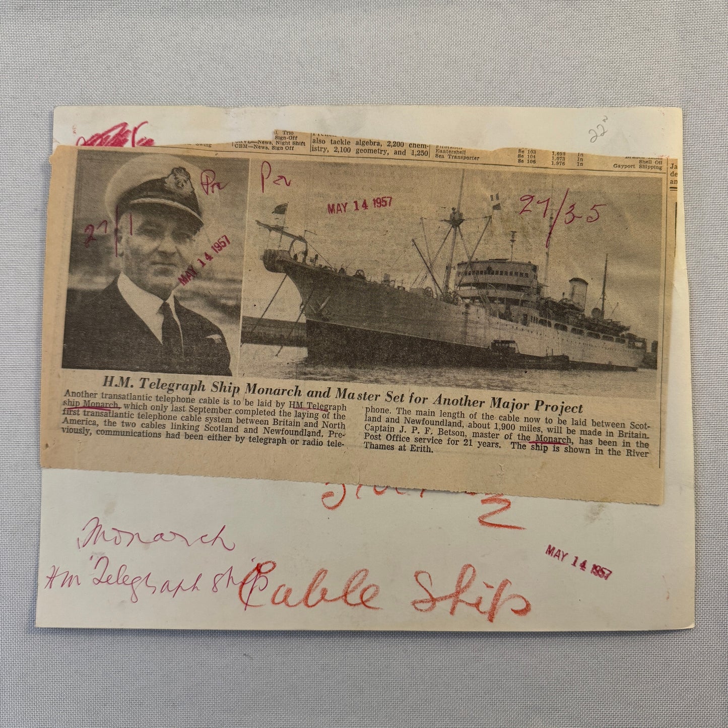British Navy HM Monarch Telegraph Ship Boat Press Photo Photograph 1957