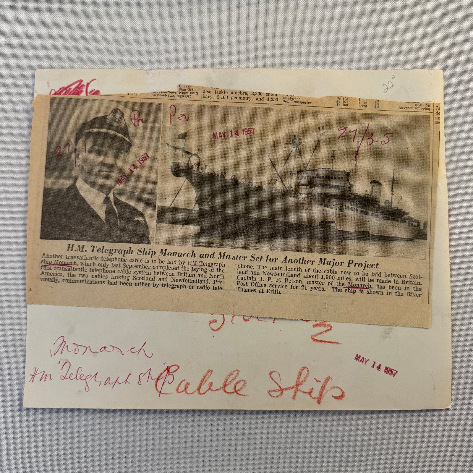 British Navy HM Monarch Telegraph Ship Boat Press Photo Photograph 1957