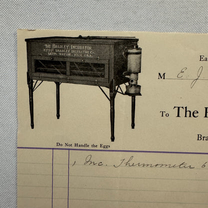 The Bradley Inubator Company Letterhead Invoice Document 1908 Eaton Rapids MI