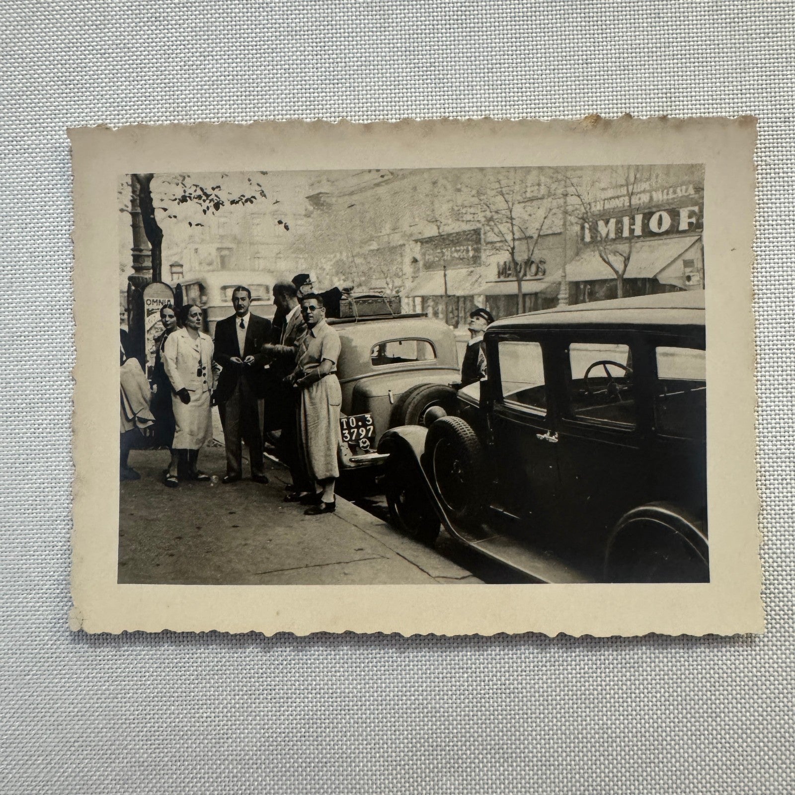 Vintage Photograph Photo Print People with Car Automobile Street Scene European