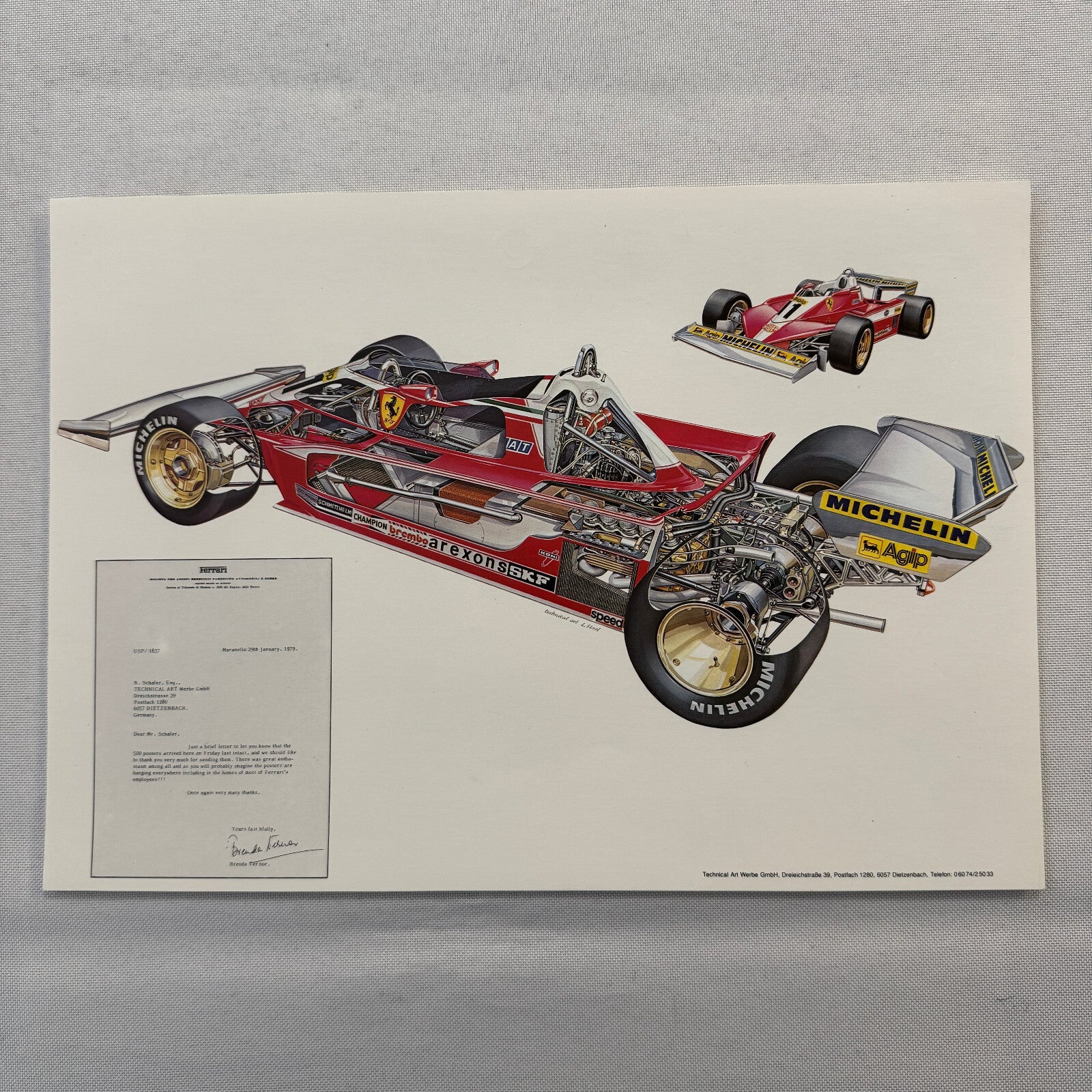 Ferrari 312 T3 Racing Car Cutaway Illustration Mini Poster