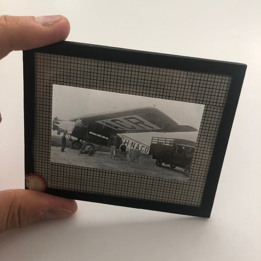 Antique Glass Plate Lantern Slide Aircraft Airplane Truck Aviation