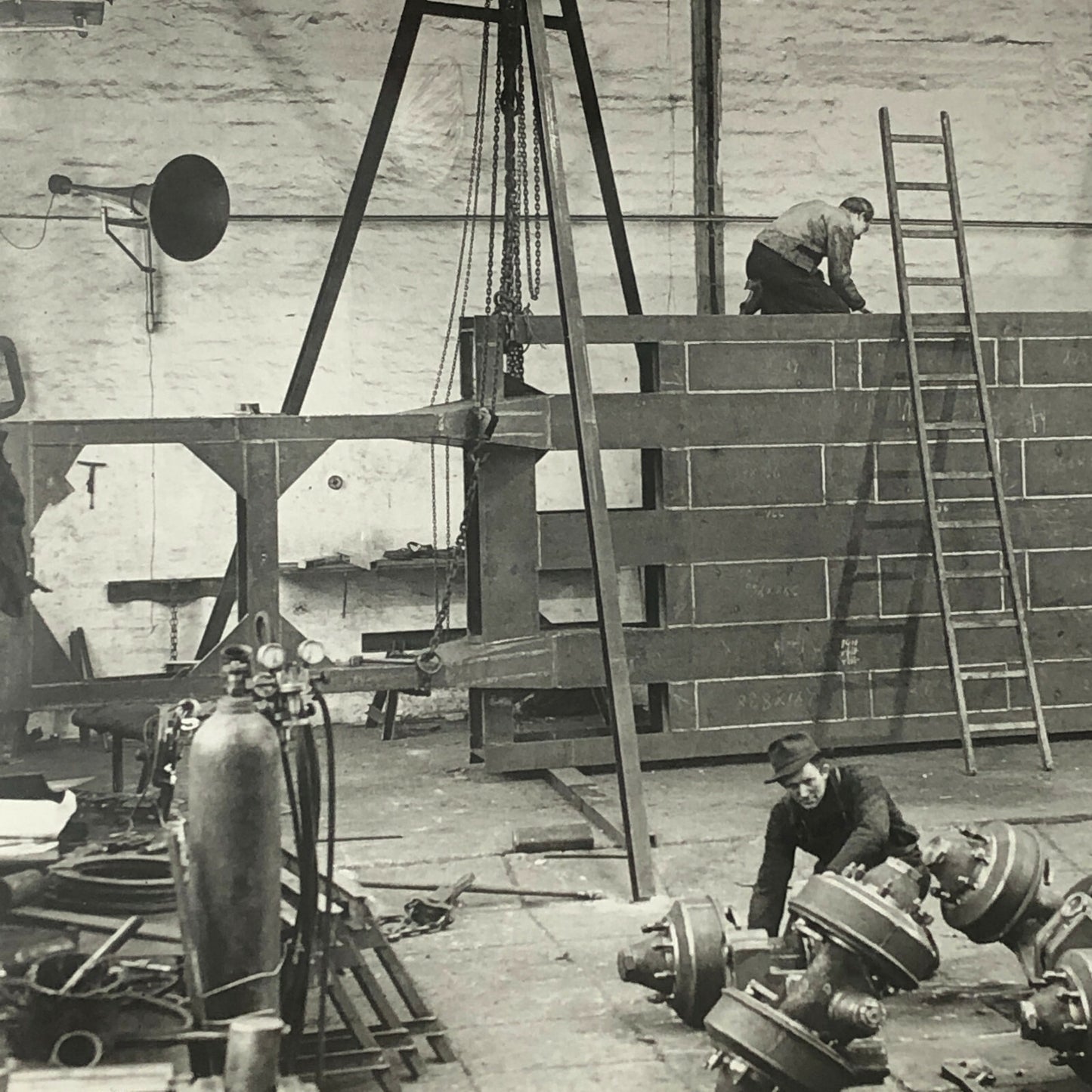 Vintage Photograph of a Factory with Workers Denmark Ergo Trailer Industrial