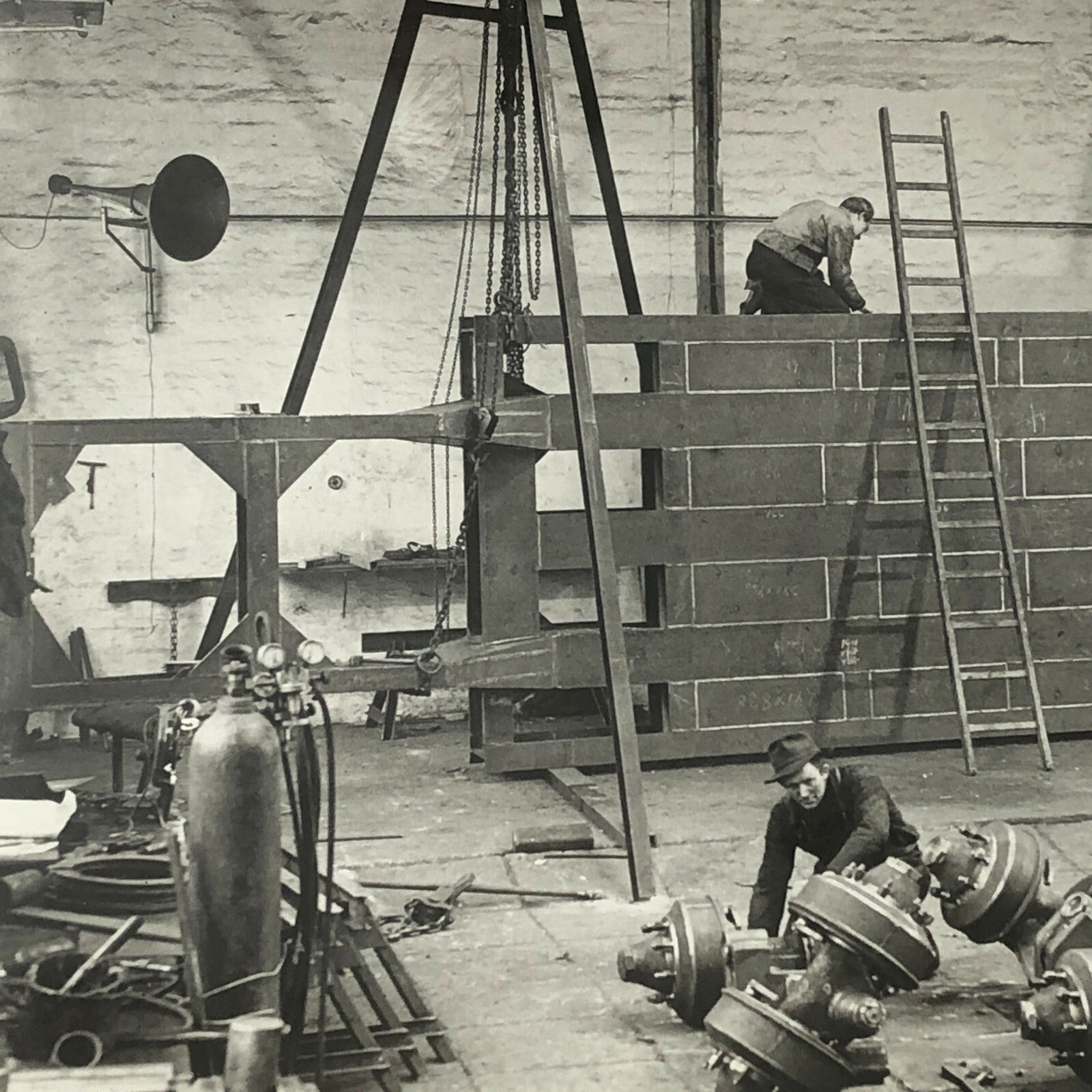 Vintage Photograph of a Factory with Workers Denmark Ergo Trailer Industrial