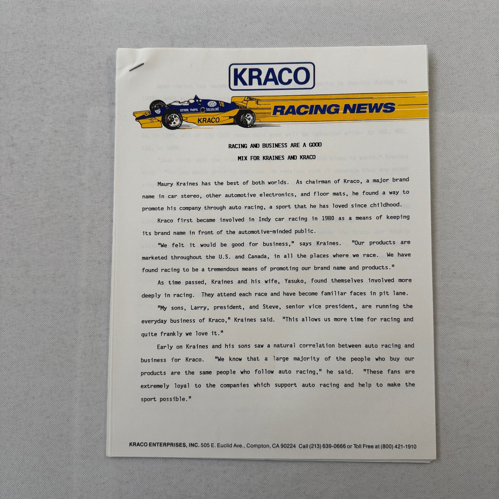 1990 Bobby Rahal Kraco Racing Press Kit Brochure Photos Lola Chevrolet Indy Car