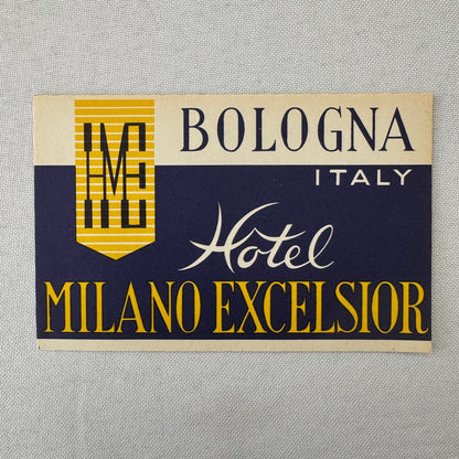 Vintage Hotel Travel Luggage Label Hotel Milano Excelsior Bologna Italy Italian
