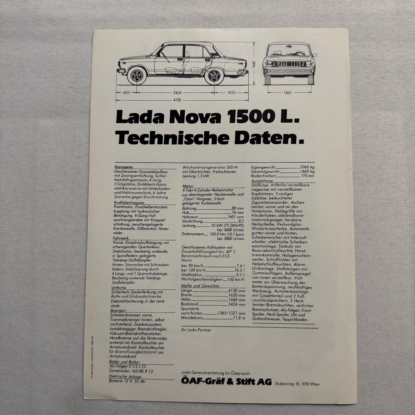 Lada Nova 1500 L Car Sales Brochure Catalog Advertising Vintage German Text