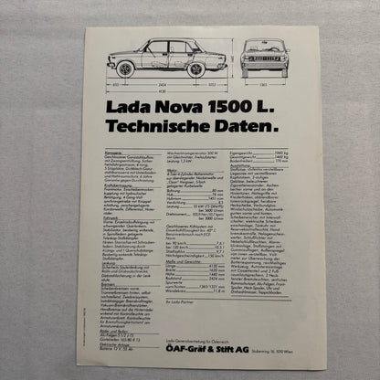 Lada Nova 1500 L Car Sales Brochure Catalog Advertising Vintage German Text