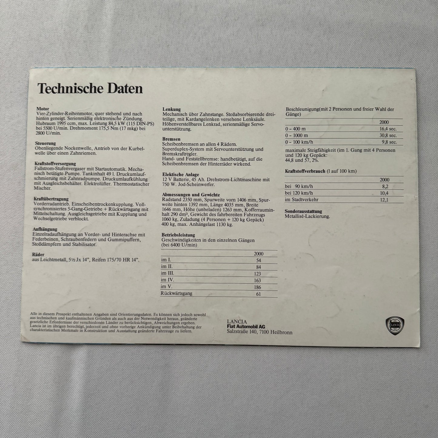 Lancia Beta Spider 2000 Car Sales Brochure Catalog Vintage GERMAN Language